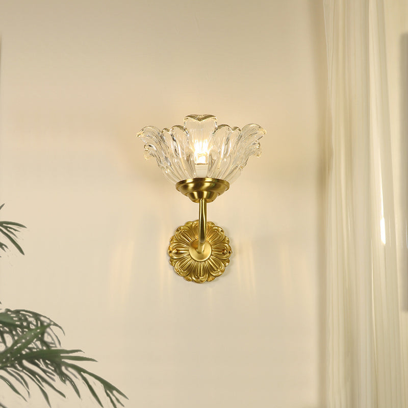 Applique murale moderne en laiton de luxe avec abat-jour en verre fleur 1 lumière pour chambre 