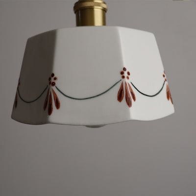Lustre suspendu rond en céramique imprimée glacée en laiton antique français traditionnel à 1 lumière pour salon 