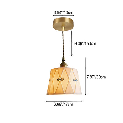 Lustre suspendu rond en céramique imprimée glacée en laiton antique français traditionnel à 1 lumière pour salon 