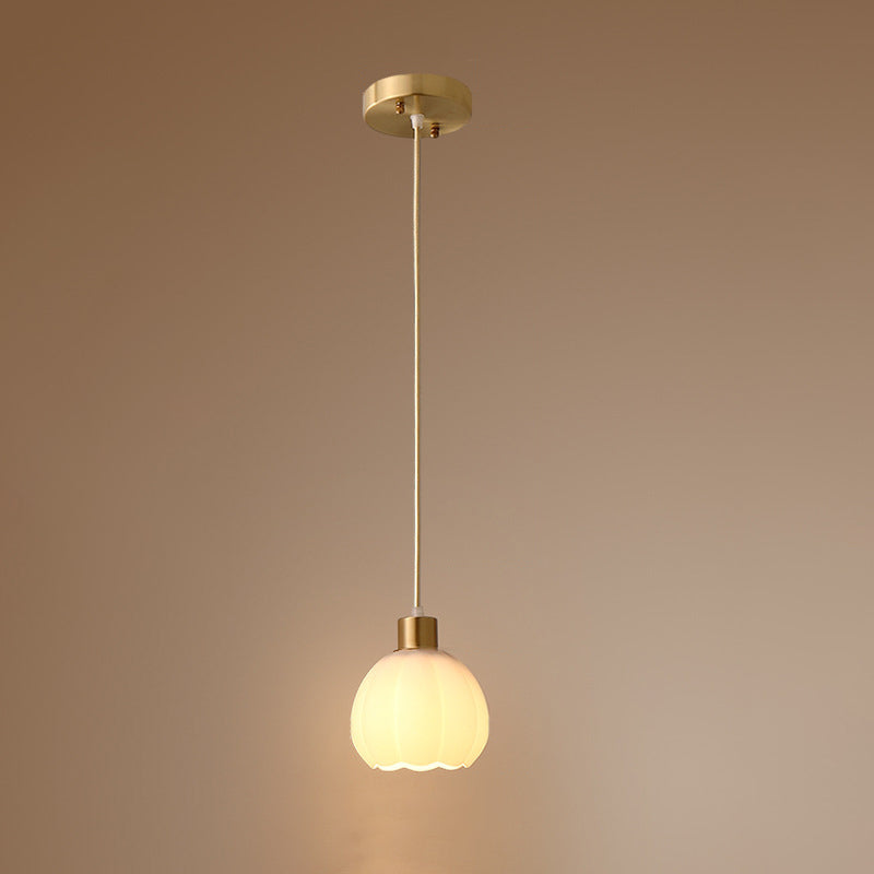 Traditionelle französische Messing Kapok Blume Glas Schatten 1-Licht Pendelleuchte für Wohnzimmer 