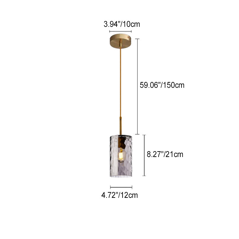 Lustre suspendu contemporain nordique en verre ondulé cylindrique avec fer à 1 lumière pour salon 