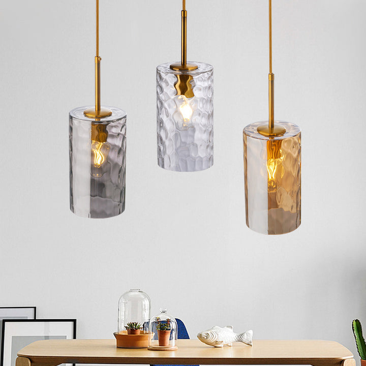 Lustre suspendu contemporain nordique en verre ondulé cylindrique avec fer à 1 lumière pour salon 
