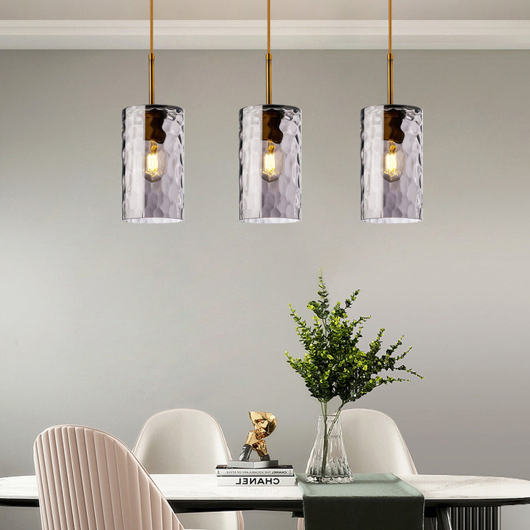 Lustre suspendu contemporain nordique en verre ondulé cylindrique avec fer à 1 lumière pour salon 