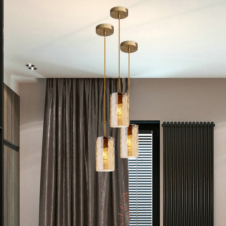 Lustre suspendu contemporain nordique en verre ondulé cylindrique avec fer à 1 lumière pour salon 