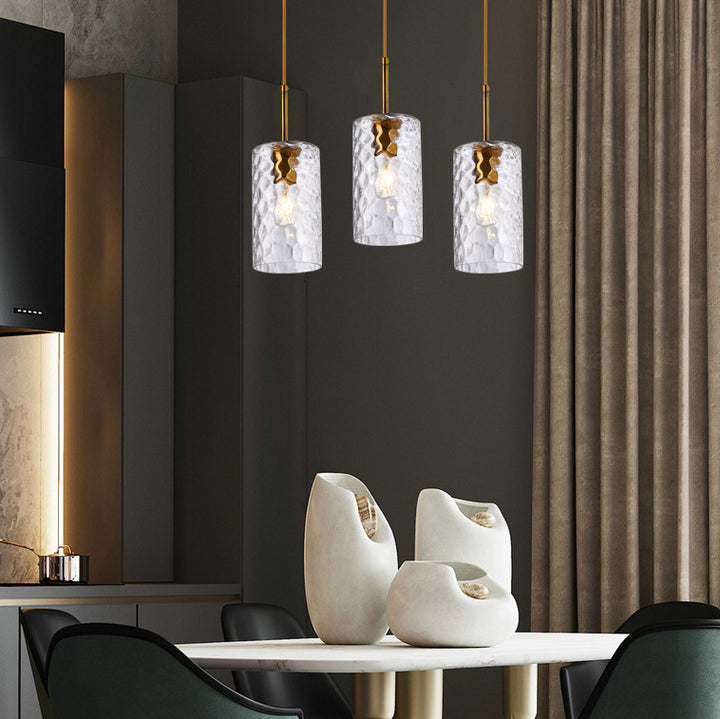 Lustre suspendu contemporain nordique en verre ondulé cylindrique avec fer à 1 lumière pour salon 