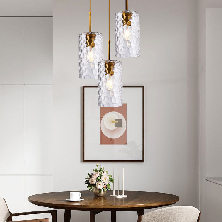 Lustre suspendu contemporain nordique en verre ondulé cylindrique avec fer à 1 lumière pour salon 