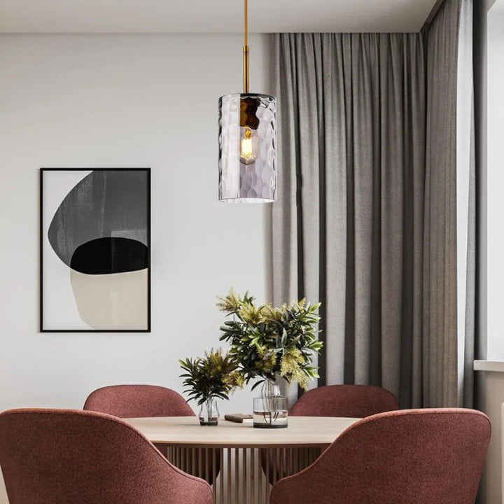 Lustre suspendu contemporain nordique en verre ondulé cylindrique avec fer à 1 lumière pour salon 