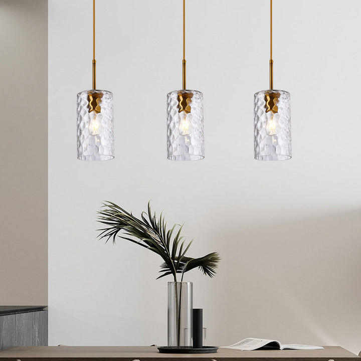 Lustre suspendu contemporain nordique en verre ondulé cylindrique avec fer à 1 lumière pour salon 