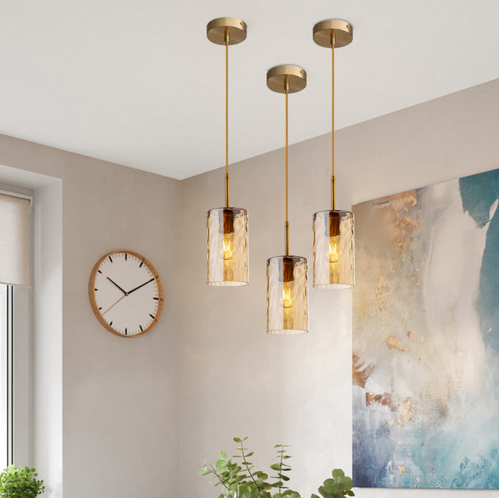 Lustre suspendu contemporain nordique en verre ondulé cylindrique avec fer à 1 lumière pour salon 