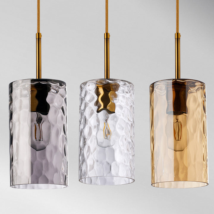 Lustre suspendu contemporain nordique en verre ondulé cylindrique avec fer à 1 lumière pour salon 
