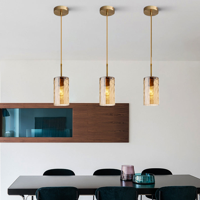Lustre suspendu contemporain nordique en verre ondulé cylindrique avec fer à 1 lumière pour salon 