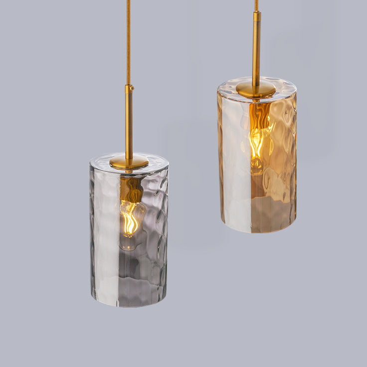 Lustre suspendu contemporain nordique en verre ondulé cylindrique avec fer à 1 lumière pour salon 