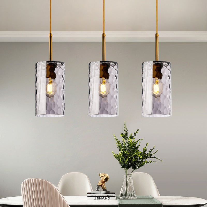 Lustre suspendu contemporain nordique en verre ondulé cylindrique avec fer à 1 lumière pour salon 
