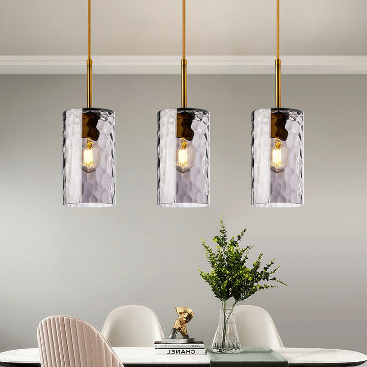 Lustre suspendu contemporain nordique en verre ondulé cylindrique avec fer à 1 lumière pour salon 
