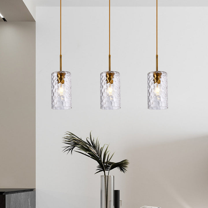 Lustre suspendu contemporain nordique en verre ondulé cylindrique avec fer à 1 lumière pour salon 