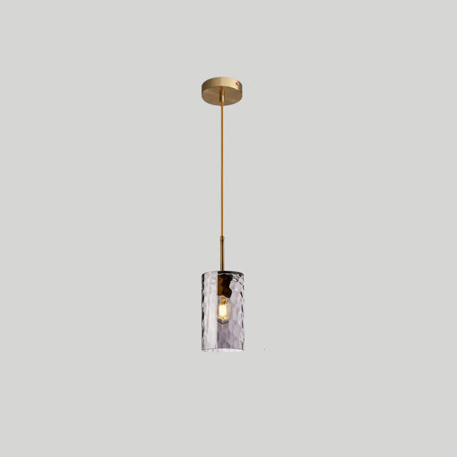 Lustre suspendu contemporain nordique en verre ondulé cylindrique avec fer à 1 lumière pour salon 