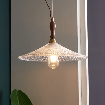 Suspension lumineuse traditionnelle japonaise en bois massif avec abat-jour en verre rond 1 lumière pour chambre à coucher 