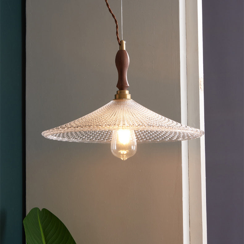 Suspension lumineuse traditionnelle japonaise en bois massif avec abat-jour en verre rond 1 lumière pour chambre à coucher 