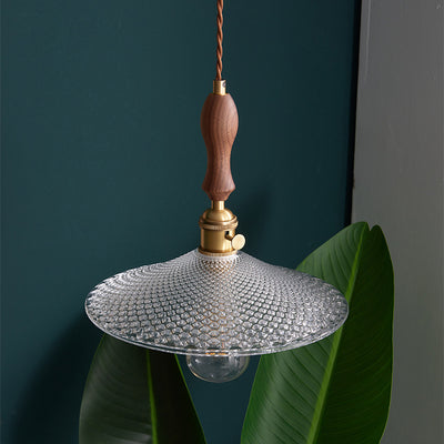 Suspension lumineuse traditionnelle japonaise en bois massif avec abat-jour en verre rond 1 lumière pour chambre à coucher 