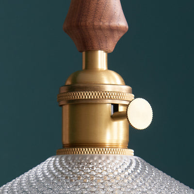 Suspension lumineuse traditionnelle japonaise en bois massif avec abat-jour en verre rond 1 lumière pour chambre à coucher 