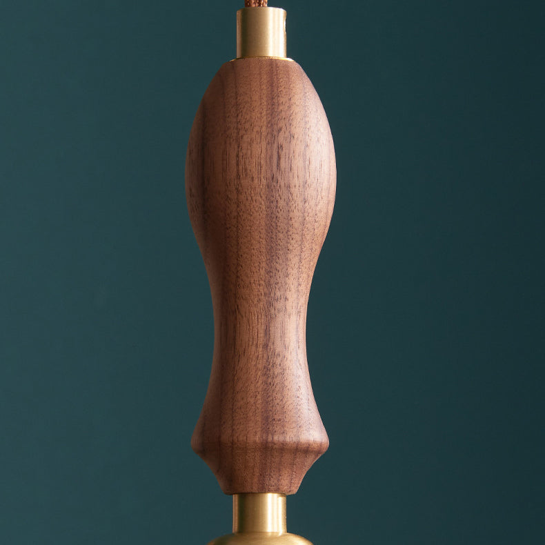 Suspension lumineuse traditionnelle japonaise en bois massif avec abat-jour en verre rond 1 lumière pour chambre à coucher 