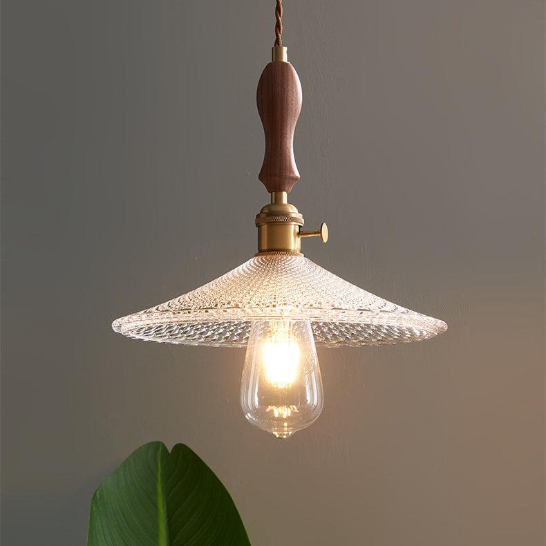 Suspension lumineuse traditionnelle japonaise en bois massif avec abat-jour en verre rond 1 lumière pour chambre à coucher 