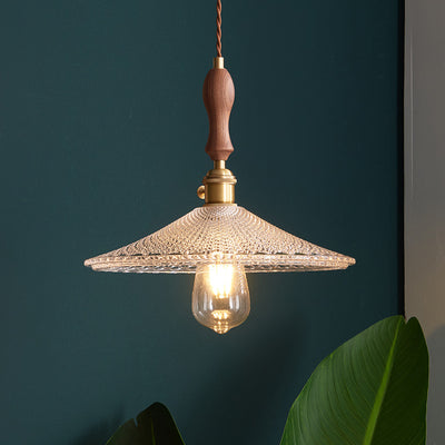 Suspension lumineuse traditionnelle japonaise en bois massif avec abat-jour en verre rond 1 lumière pour chambre à coucher 