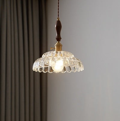 Abat-jour en verre de fleur en bois de noyer japonais traditionnel, suspension à 1 lumière pour salon 