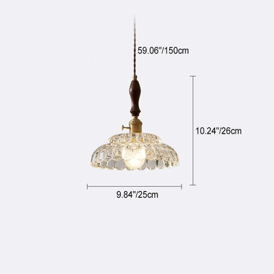 Abat-jour en verre de fleur en bois de noyer japonais traditionnel, suspension à 1 lumière pour salon 