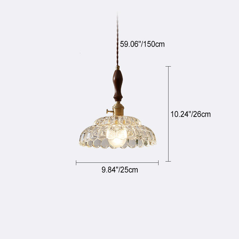 Abat-jour en verre de fleur en bois de noyer japonais traditionnel, suspension à 1 lumière pour salon 