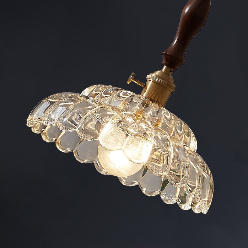 Abat-jour en verre de fleur en bois de noyer japonais traditionnel, suspension à 1 lumière pour salon 