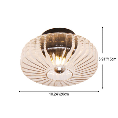 Lustre semi-encastré moderne de luxe avec abat-jour en verre à grain vertical rond 1 lumière pour salon 