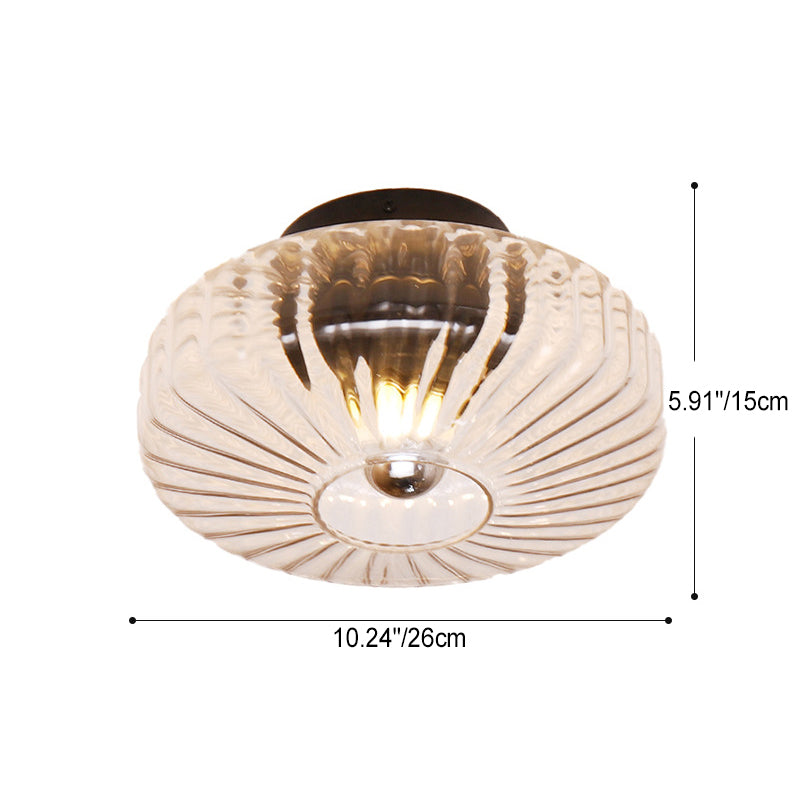 Lustre semi-encastré moderne de luxe avec abat-jour en verre à grain vertical rond 1 lumière pour salon 