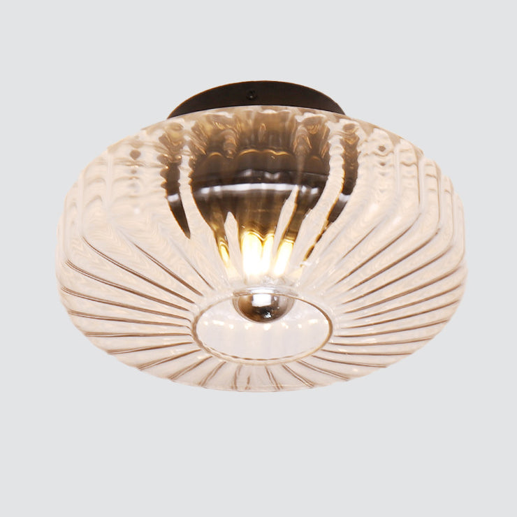 Lustre semi-encastré moderne de luxe avec abat-jour en verre à grain vertical rond 1 lumière pour salon 