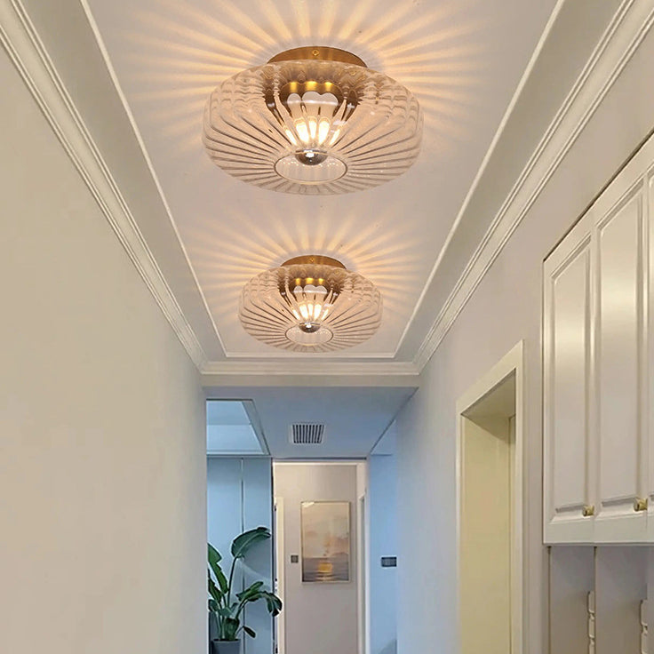 Lustre semi-encastré moderne de luxe avec abat-jour en verre à grain vertical rond 1 lumière pour salon 