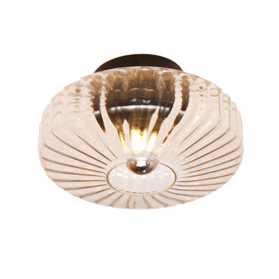 Lustre semi-encastré moderne de luxe avec abat-jour en verre à grain vertical rond 1 lumière pour salon 