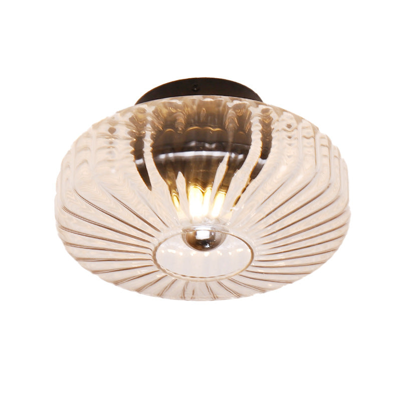 Lustre semi-encastré moderne de luxe avec abat-jour en verre à grain vertical rond 1 lumière pour salon 