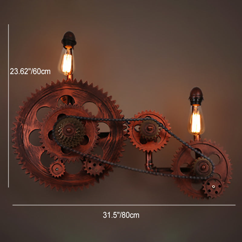 Diseño de engranaje de tubería de agua de hierro retro contemporáneo, lámpara de aplique de pared de 2 luces para salas de entretenimiento 