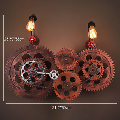 Diseño de engranaje de tubería de agua de hierro retro contemporáneo, lámpara de aplique de pared de 2 luces para salas de entretenimiento 