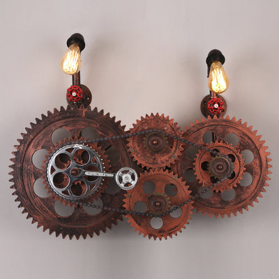 Diseño de engranaje de tubería de agua de hierro retro contemporáneo, lámpara de aplique de pared de 2 luces para salas de entretenimiento 