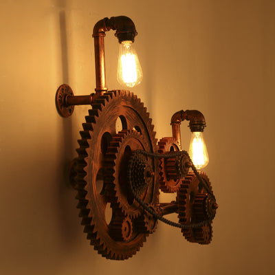 Diseño de engranaje de tubería de agua de hierro retro contemporáneo, lámpara de aplique de pared de 2 luces para salas de entretenimiento 