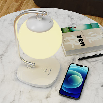 Zeitgenössische skandinavische ABS Mond Schatten Nachahmung Holzmaserung Basis LED Tischlampe für Schlafzimmer 