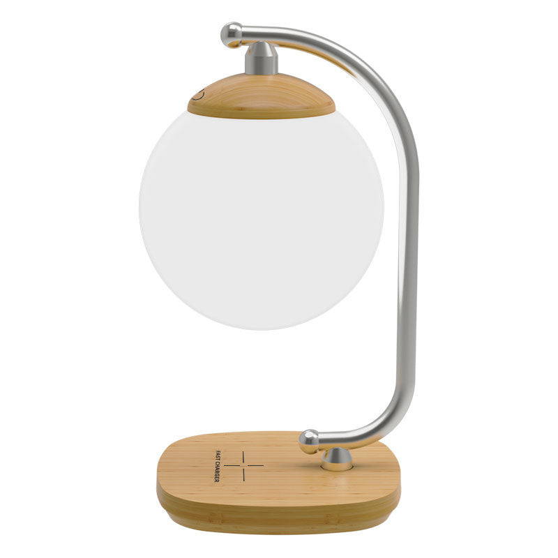Zeitgenössische skandinavische ABS Mond Schatten Nachahmung Holzmaserung Basis LED Tischlampe für Schlafzimmer 