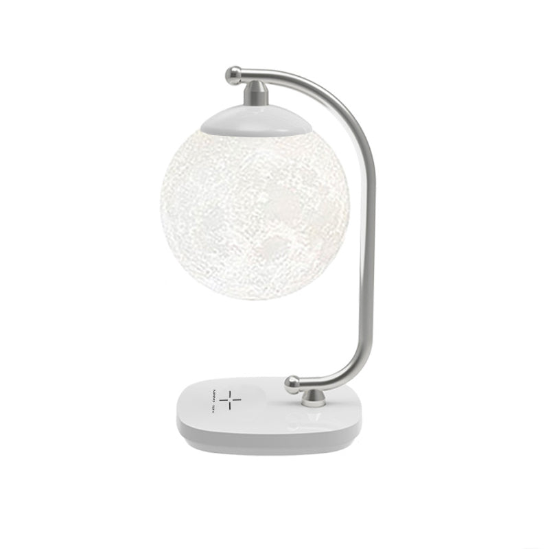Zeitgenössische skandinavische ABS Mond Schatten Nachahmung Holzmaserung Basis LED Tischlampe für Schlafzimmer 