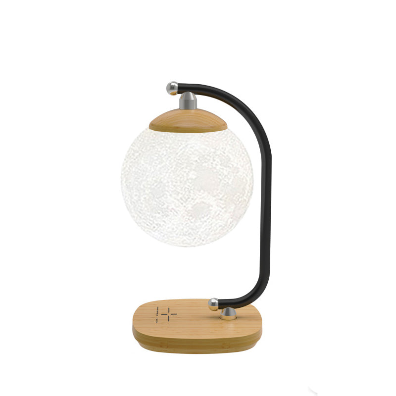 Zeitgenössische skandinavische ABS Mond Schatten Nachahmung Holzmaserung Basis LED Tischlampe für Schlafzimmer 