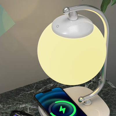 Zeitgenössische skandinavische ABS Mond Schatten Nachahmung Holzmaserung Basis LED Tischlampe für Schlafzimmer 