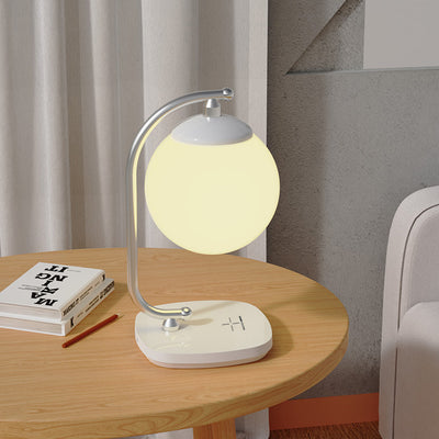 Zeitgenössische skandinavische ABS Mond Schatten Nachahmung Holzmaserung Basis LED Tischlampe für Schlafzimmer 