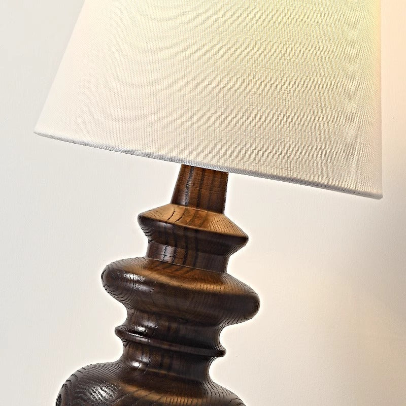 Pantalla redonda de tela francesa tradicional, base de madera maciza, lámpara de mesa de 1 luz para dormitorio 