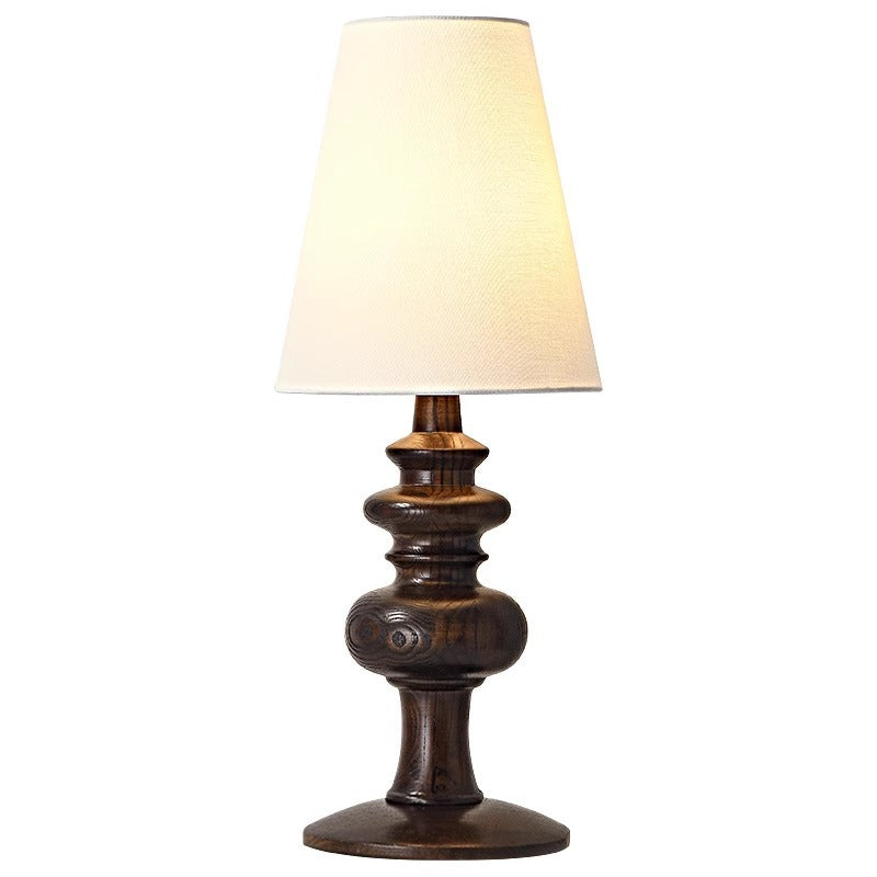 Pantalla redonda de tela francesa tradicional, base de madera maciza, lámpara de mesa de 1 luz para dormitorio 