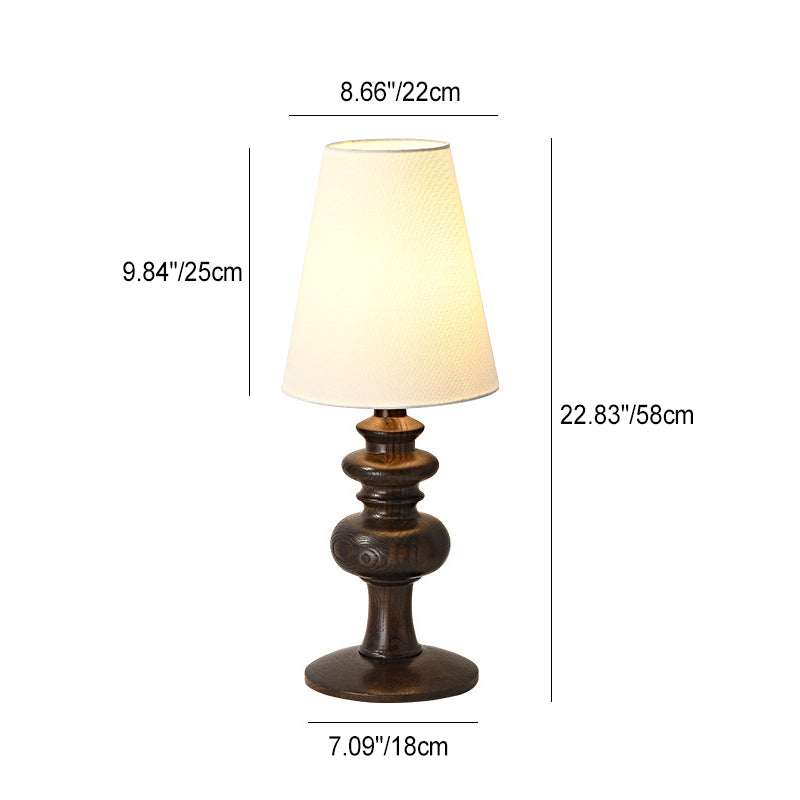 Pantalla redonda de tela francesa tradicional, base de madera maciza, lámpara de mesa de 1 luz para dormitorio 